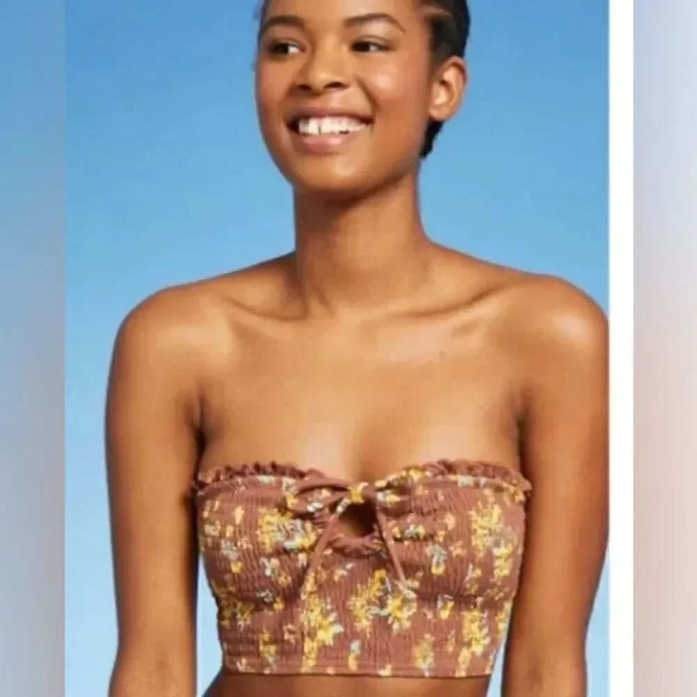 Target Xhilaration Smocked Ruffle Bandeau Bikini Top - Xhilaration Size XS NWT